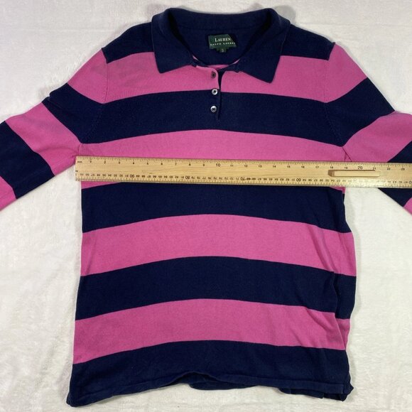 Lauren Ralph Lauren Womens S Polo Shirt Rugby Cotton Striped Long Sleeve Preppy - Picture 4 of 4